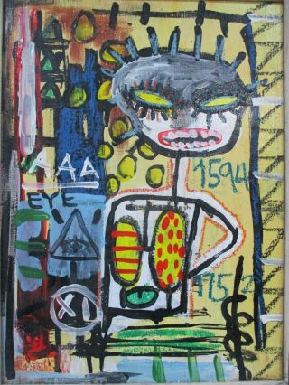 JEAN MICHEL BASQUIAT MIXED MEDIA ON CANVAS 1982 WITH FRAME IN 2
