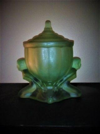 Art Deco 1930 Green Satin Glass Nudes - Museum Quality