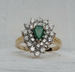 Estate 14k Yellow Gold Emerald & Diamond Ring - Size 6.  75 - 1.  25tgw - Usa Ship