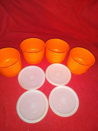 Vintage Tupperware Small Orange Snack Cups Set Of 4 1229 With Lids 297 F