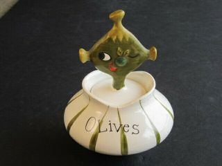Retro Mid - Century Holt Howard Pixie Ware Olives Container With Lid