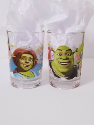 Shrek The Third Mcdonalds Tumblers Glasses 2007 - Shrek And Princess Fiona