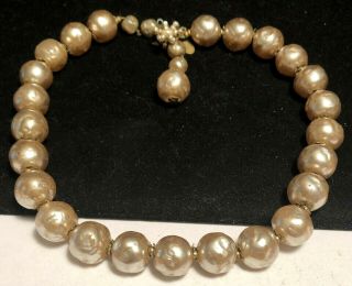 Miriam Haskell Necklace Rare Vintage 16 " Signed Gilt Glass Pearl Strand A31