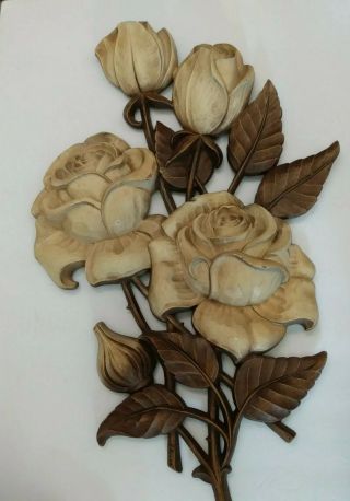 Vintage Syroco Roses Flower Wall Hanging Plaque A - 4460 Usa 18x12