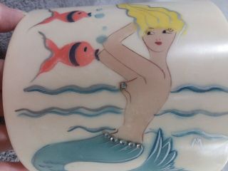 Vintage Mermaid & Fish Toilet Paper Holder Mid Century Mod Decor W/rhinestones
