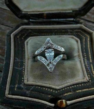 Tear Droped Vintage Bridal Ring Set With Band 1.  20 Ct Diamond 14k White Gold