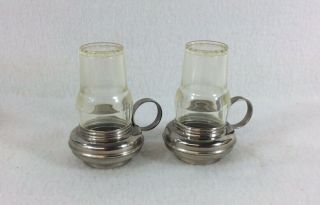 Vintage Plastic W/metal Base Figural Salt & Pepper Finger Lantern Shakers 2 1/2”