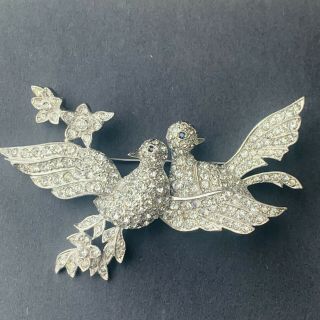 Christian Dior 1950s Birds Brooch Crystal Pin