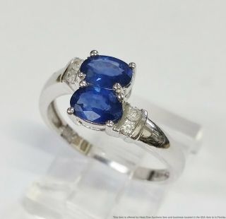 Vintage Natural Sapphire Fine Diamond 14k White Gold Bypass Crossover Ring
