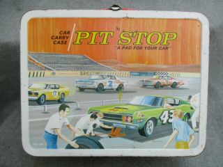 Vintage 1968 - 1969 Pit Stop Stock Car Racing Metal Ohio Art Lunch Box