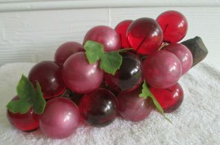 Vintage Red And Pink Lucite Acrylic Grapes Cluster With Stem Mid Century