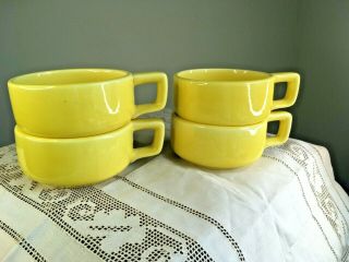 1964 Set Of 4 Holt Howard Yellow Handled Pottery Soup Bowl Mugs Mcm