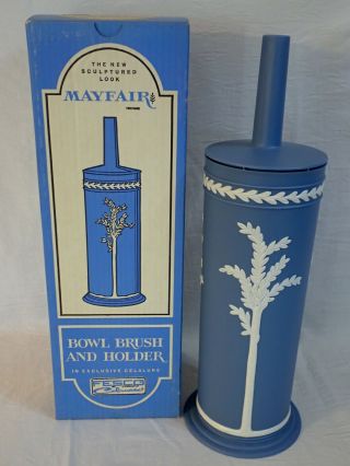 Vintage Mcm Fesco Mayfair Blue Plastic Wedgewood Toilet Bowl Brush & Holder