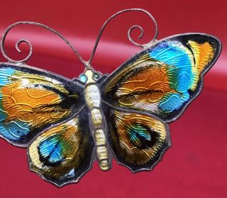 Vintage David Andersen Norway Sterling & Enamel Butterfly Brooch Large 925s Mcm