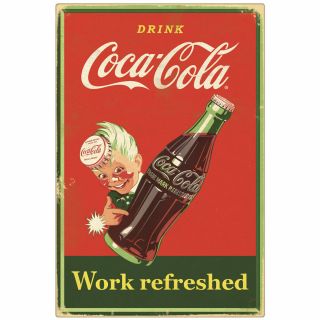 Coca - Cola Work Refreshed Sprite Boy Wall Decal 16 X 24 Distressed Vintage Style