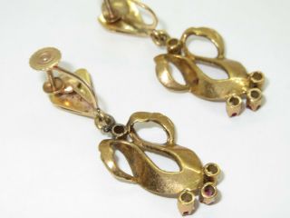 Vintage 60 ' s 14K Gold Ruby Earrings Dangles Florentine 5