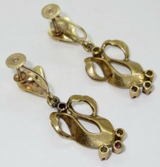 Vintage 60 ' s 14K Gold Ruby Earrings Dangles Florentine 6