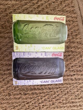 2 X Mcdonald’s Coke Can Glasses Luminarc Lime Green And Lilac