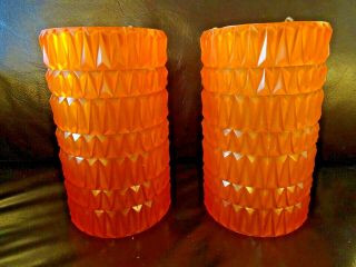 Retro Mid Century Vintage Plastic Orange Lamp Shades Textured 1960s - 70s