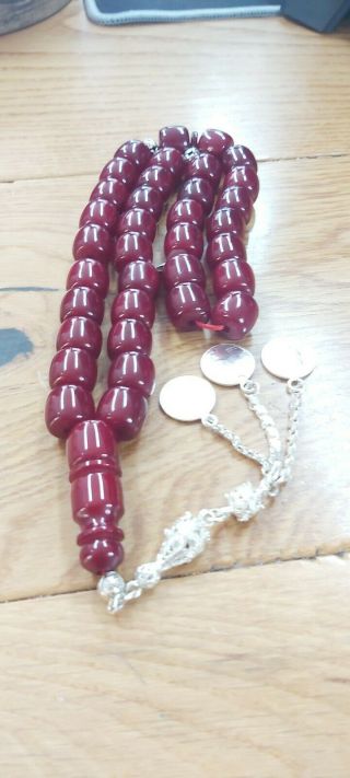 Rosary Islamic Prayer 33 Beads Misbaha Tasbih Vintage German 115gr Faturan Red