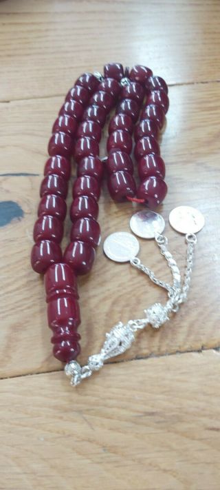 Rosary Islamic Prayer 33 Beads Misbaha Tasbih Vintage German 115gr Faturan Red 2