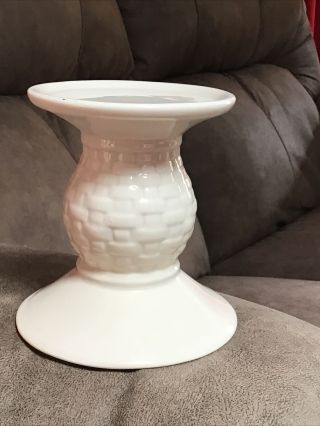Longaberger Pottery Woven Traditions Ivory 5” Tall Pedestal Pillar Candle Holder