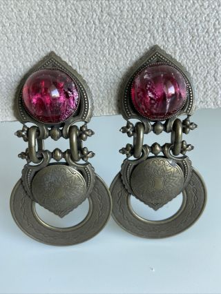 Jean Louis Blin Jl Blin Arabian Brass/pink Moonstone Large Clip On Earrings