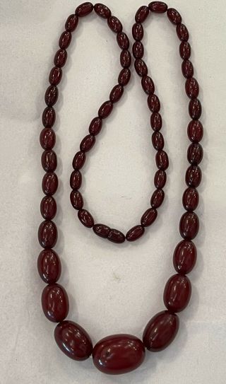 Large Faturan Cherry Amber Bakelite Olive Bead Necklace 66.  7 Grams