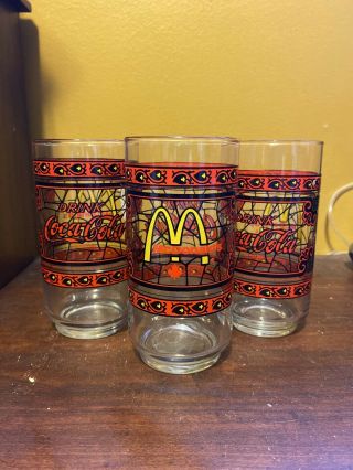 Set Of 3 Vintage Mcdonalds Coca Cola Glasses 1970s