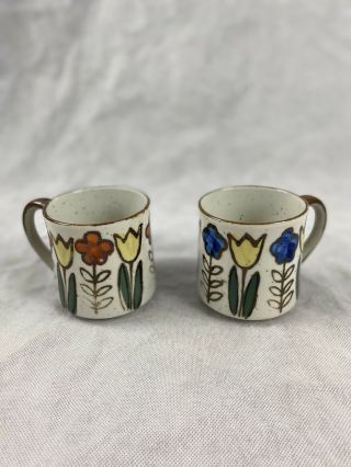 Vintage Otagiri Japan Coffee Mugs Hand Painted Speckled Stoneware Set Of 2 Mcm
