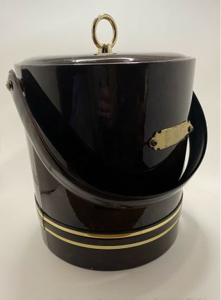 Vintage Georges Briard Ice Bucket Shiny Vinyl And Brass Mid Century Cocktails