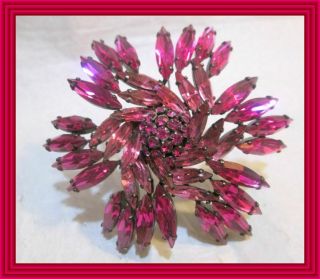 Sherman Deep Fuchsia & Hot Pink - Japanned Floral Capped 6 Point Pinwheel Brooch