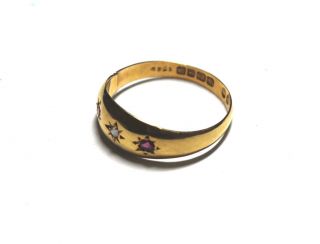 . 750 18ct Yellow Gold Diamond & Ruby Gypsy Setting Ring,  Size - P,  2.  2g - B84