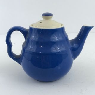 Vintage Small Oxford Blue Stoneware Teapot With Lid Made In Usa 4.  5 " Adorable