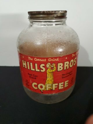 Vintage Hills Bros Glass Coffee Jar 1930 