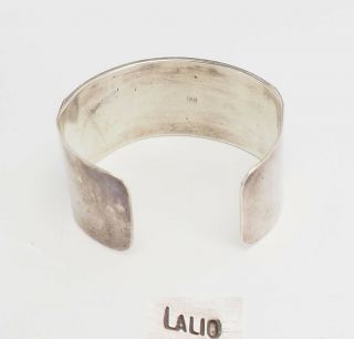Vintage wide sterling silver inlaid gemstones Zuni cuff bracelet by Lalio 3