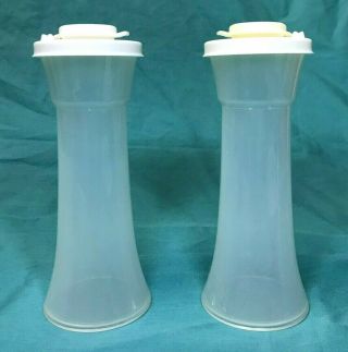 Vintage Tupperware Salt Pepper Shakers Hourglass 6 " Clear W/white Tops