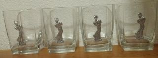 Set Of 4 Glasses With (old Fashioned) Woman Golfer Made Of Pewter