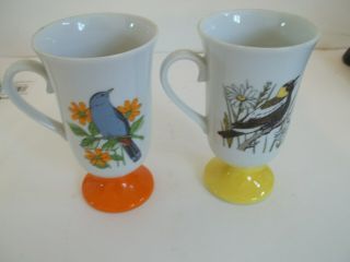 Vintage Porcelain Bird Coffee Tea Pedestal Mugs Cups