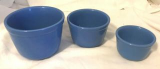 Vintage Set Of 3 - Oxford Ware Usa Blue Stoneware Nested Bowls 4 " - 5 " - 6 "