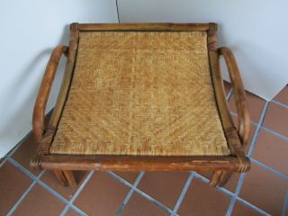 Vtg Natural Bamboo Wicker Rattan Wicker Foot Stool Calif - Asia 1960’s Mcm Usa