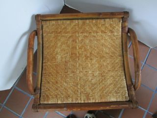 Vtg Natural Bamboo Wicker Rattan wicker foot stool Calif - Asia 1960’s MCM USA 2