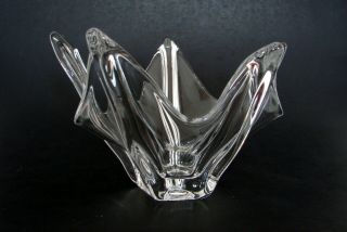 Mid - Century Modern Art Glass Hand Blown Clear Form Bowl Rib Design 7 1/2 "