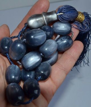 Suspended Gold Pearlized Grey Blue Resin Komboloi Islam Prayer Beads Necklace