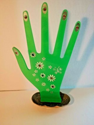 Vintage Mid Century Modern Green Lucite Hand Ring Stand - Jewelry Stand No Dmg.