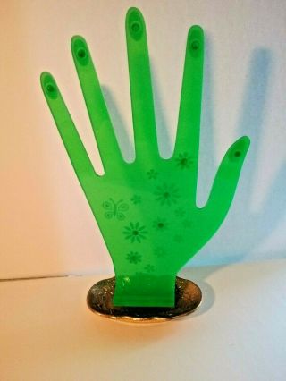 Vintage MID CENTURY MODERN Green Lucite Hand RING STAND - Jewelry Stand No Dmg. 2