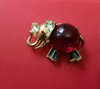 Rare Vintage 1953 Crown Trifari Alfred Philippe Jelly Belly Elephant Brooch Pin