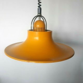 Vintage 1960s - 1970s Bright Yellow Rise & Fall Ceiling Lamp / Light