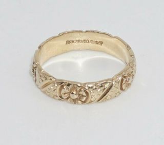 Vintage ARTCARVED 14K Yellow Gold Wedding Anniversary Ring Band Floral 3