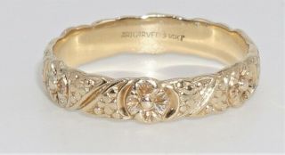 Vintage Artcarved 14k Yellow Gold Wedding Anniversary Ring Band Floral Sz 8.  5